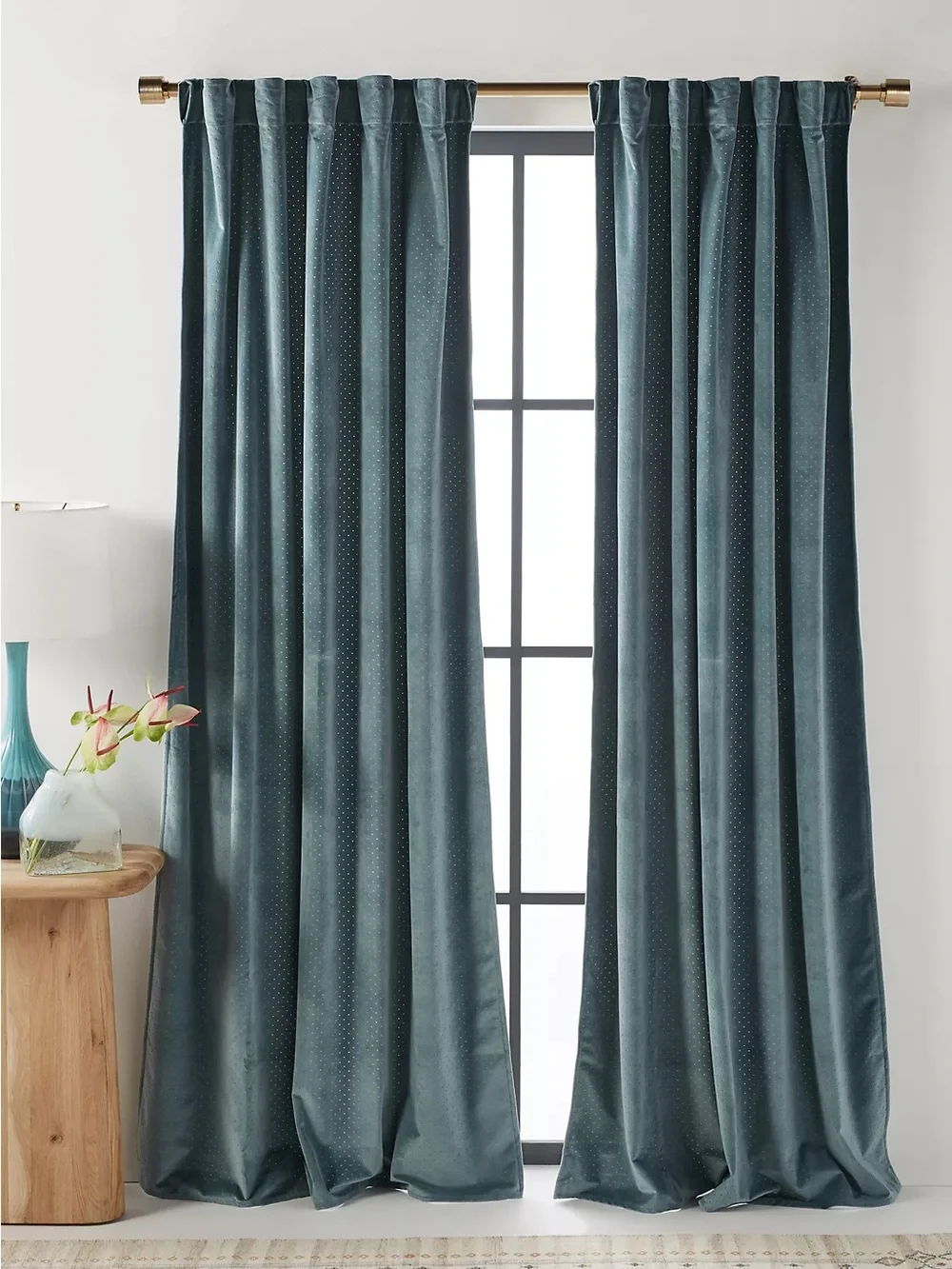 Anthropologie Teal Velvet Drapes